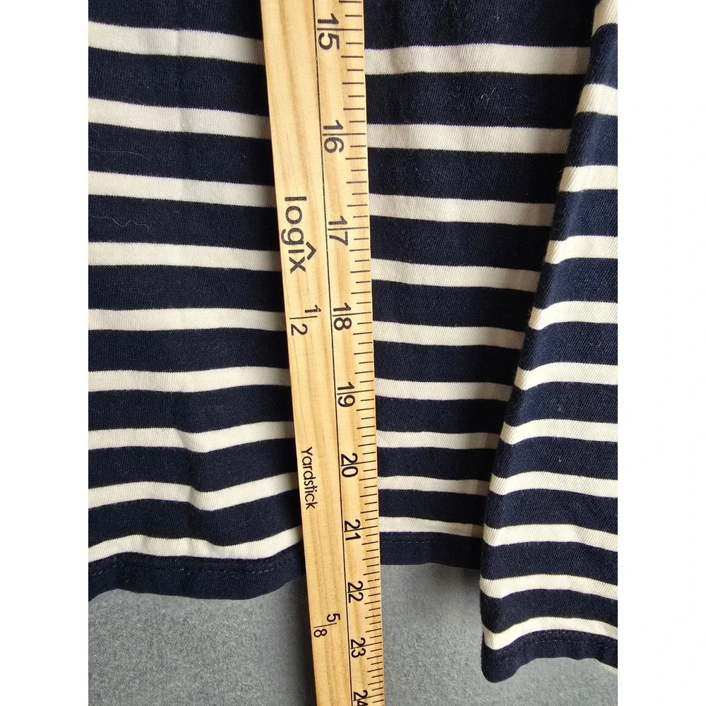 Kule T-Shirt Womens Medium Navy Cream Striped Long Sleeve Nautical Preppy Tee